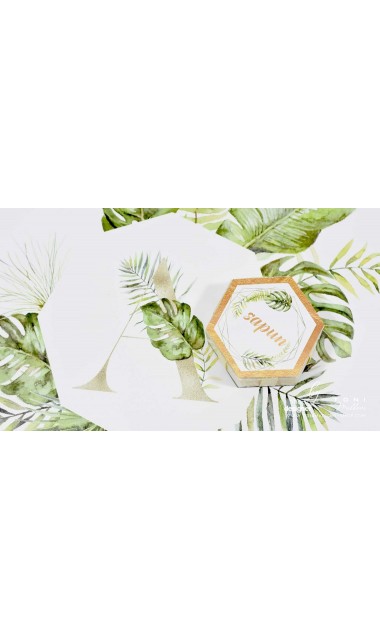 Trusou de botez cu animale gold din jungla si pattern frunze palmier Gold Jungle Tropical 5